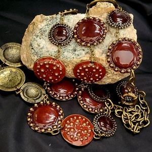 CHICO'S Enamel BOHO Style BROWN Rust BRASS Color MEDALLION Statement Belt MSTA